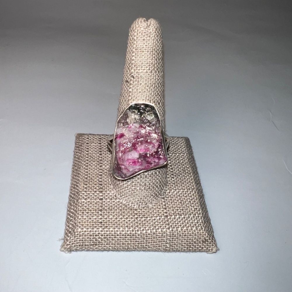 Raw Red, White & Green Watermelon Tourmaline Ring - Picture 4 of 8